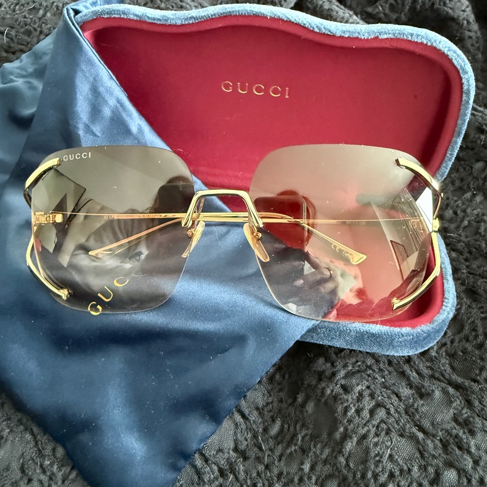Gucci Women's Gold Frame Sunglasses with Brown Lenses